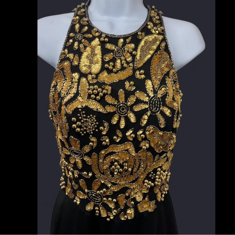 Vintage Alyce Designs Black and Gold Embellished Evening Gown - Picture 2 of 9